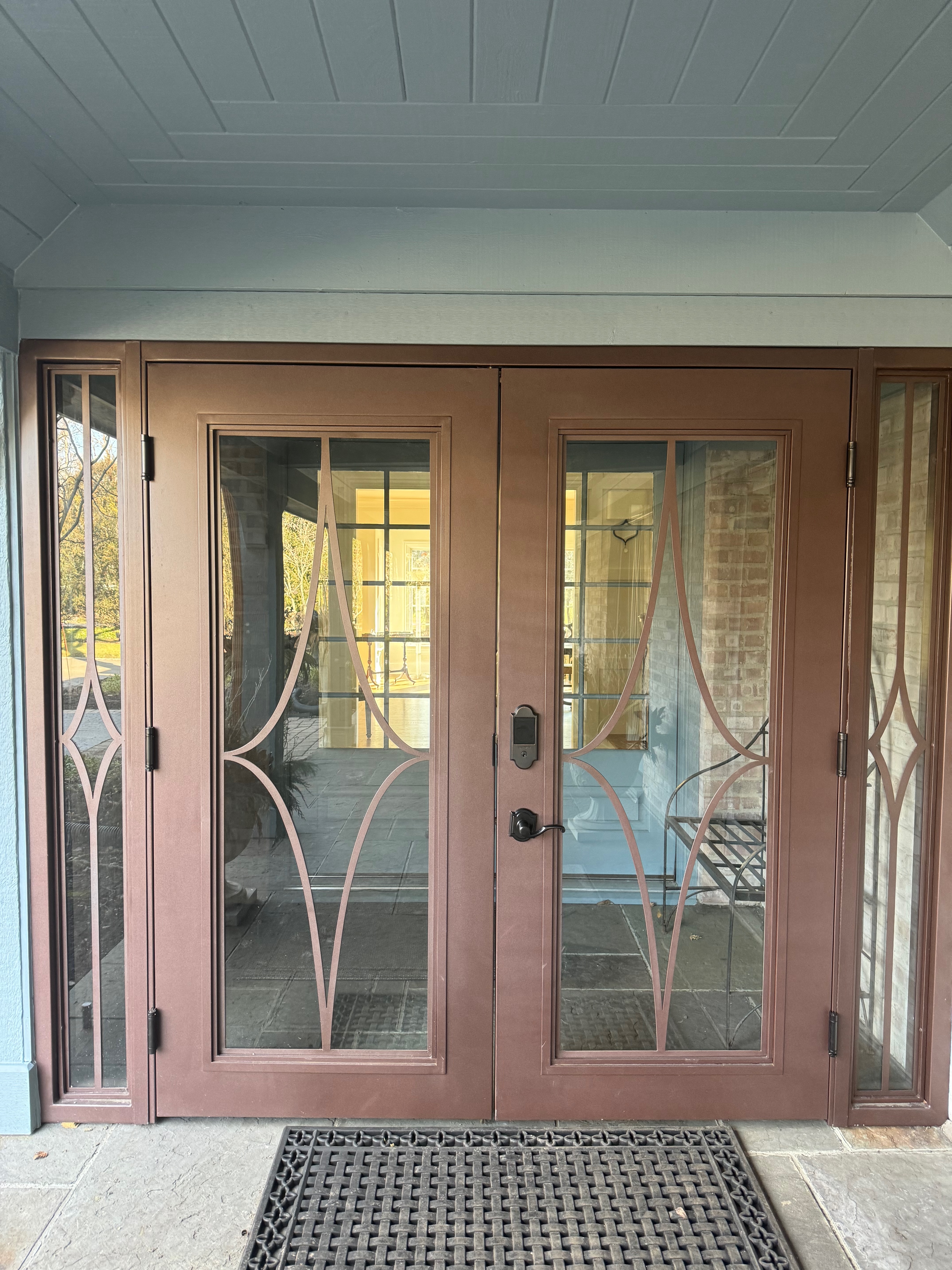 Architectural steel-and-glass opening in a finished interior